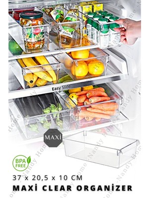 Nandy Home Maxi Tall Şeffaf Buzdolabı Düzenleyici Organizer 20,5x37x10 cm Çok Amaçlı Kullanım