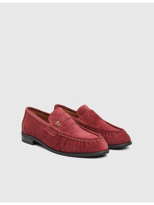 İLVİ Layla Hakiki Süet Kadın Bordo Loafer