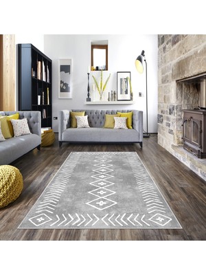 West Home Dijital Baskı Modern Kaymaz Taban Yıkanabilir Halı 60 x 100 cm Gri Renkli