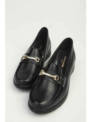 Benetton Pierre Cardin Kadın Siyah Tokalı Dolgu Taban Loafer Ayakkabı PC-56177