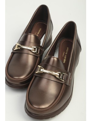 Benetton Pierre Cardin Kadın Metalik Bronz Tokalı Dolgu Taban Loafer Ayakkabı PC-56177