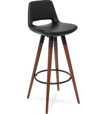 Just Home Retro Bar Taburesi - Siyah Suni Deri Oturma Yüzeyi ve Metal Gövde ile Şık Tasarım