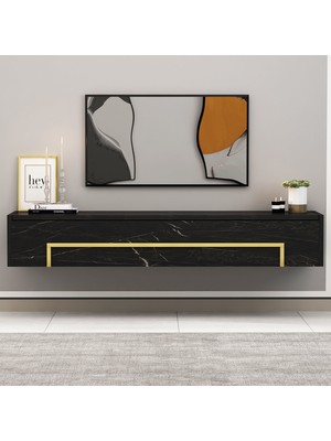 Givayo Mobilya Galia Modern Tasarımlı Siyah Royal Mermer TV Ünitesi Suntalam Malzeme 120 cm Genişlik