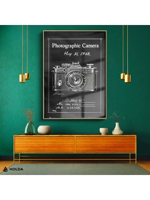 Holda Props Altın Renk Çerçeveli Cam Tablo Fotoğraf Makinesi Patent Tasarım Tablo Duvar Dekorasyonu