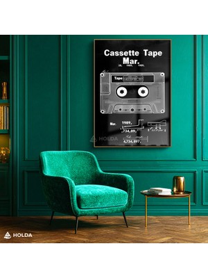 Holda Props Altın Renk Çerçeveli Cam Tablo Kasetçalar Teknik Çizim Müzik Temalı Tablo Duvar Dekorasyonu