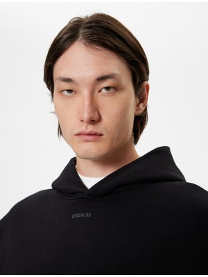 Koton Oversize Kolsuz Sweatshirt Kapşonlu Kanguru Cepli Baskılı Pamuklu Şardonlu