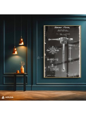 Holda Props Altın Renk Çerçeveli Cam Tablo Çekiç Patent Tasarım Tablo Duvar Dekorasyonu