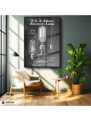 Holda Props Siyah Renk Çerçeveli Cam Tablo Edison Ampul Patent Bilim Tablosu Duvar Dekorasyonu