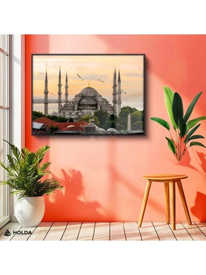 Holda Props Siyah Renk Çerçeveli Cam Tablo Sultanahmet Camii Mimari Temalı Tablo Duvar Dekorasyonu