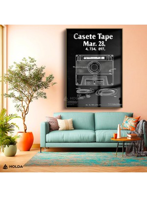 Holda Props Altın Renk Çerçeveli Cam Tablo Kaset Tasarım Modern Tablo Duvar Dekorasyonu