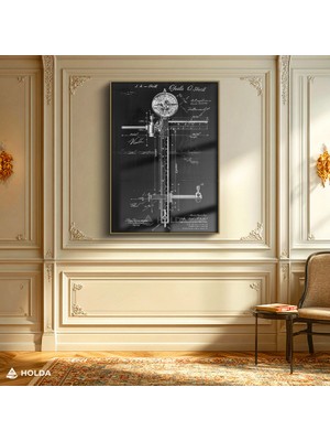 Holda Props Altın Renk Çerçeveli Cam Tablo Teknik Çizim Patent Teknik Tablo Duvar Dekorasyonu