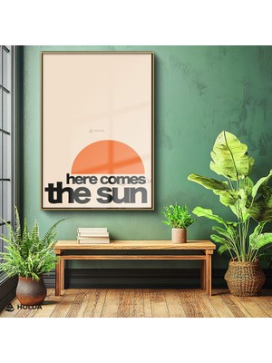 Holda Props Altın Renk Çerçeveli Cam Tablo Here Comes The Sun Tipografi Tablo Duvar Dekorasyonu