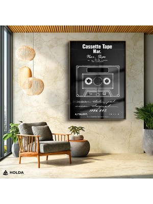 Holda Props Altın Renk Çerçeveli Cam Tablo Kasetçalar Patent Tasarım Nostaljik Tablo Duvar Dekorasyonu