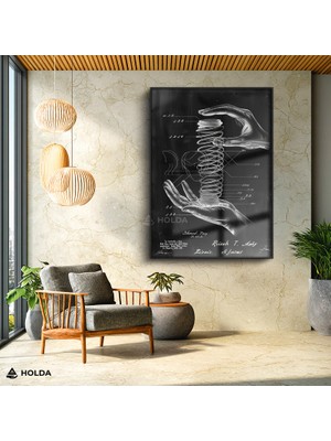 Holda Props Siyah Renk Çerçeveli Cam Tablo Teknik Çizim Patent Tasarım Tablosu Duvar Dekorasyonu