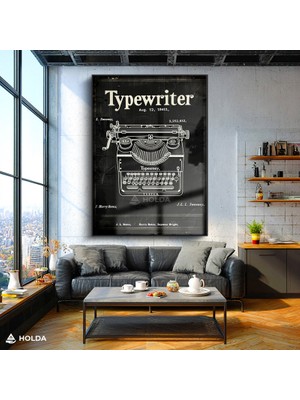 Holda Props Siyah Renk Çerçeveli Cam Tablo Daktilo Patent Tasarım Tablo Duvar Dekorasyonu