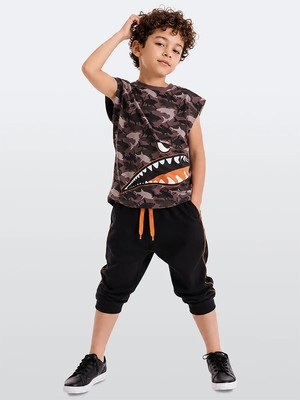 Mshb&G Monster Shark Erkek Çocuk T-shirt Kapri Şort Takım