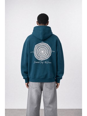 Respire Erkek Essentials Nakışlı Oversize Hoodie Zümrüt