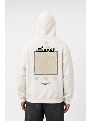 Respire Erkek Sonar Nakışlı Oversize Hoodie Ekru