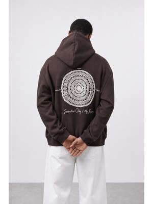 Respire Erkek Essentials Nakışlı Oversize Hoodie Kahve
