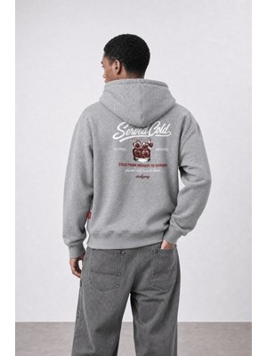 Respire Erkek Served Cold Baskılı Oversize Hoodie Melanj