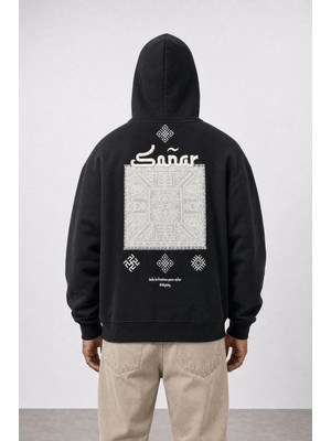 Respire Erkek Sonar Nakışlı Oversize Hoodie Siyah