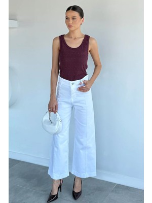 Gülseli Kadın Yüksek Bel Ön Çimalı Likralı Palazzo Jean Kot Pantolon P-00022207