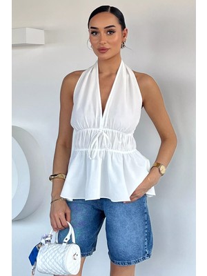 Gülseli Kadın Sırt Dekolteli Halter Yaka Bluz P-00022052