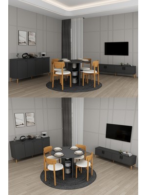 Asra Trend Lüks Yemek Odası Takımı 3 Parça %100 Mdf Konsol Yemek Masası Tv Ünitesi YT03