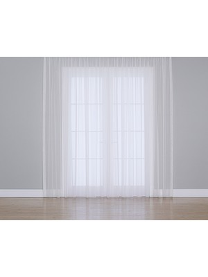 Gauze Fabric Design Kırık Beyaz 100 x 260 cm Hazır Dikilmiş Pileli Düz Tül Perde Polyester Kumaş