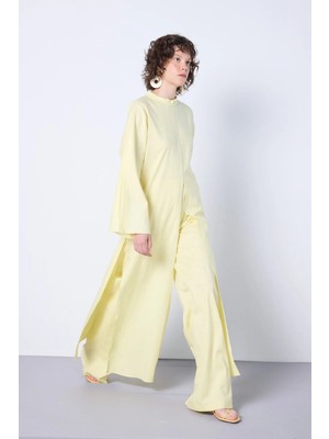 Minaaise Premium Keten Üçlü Pantolon Takım Sarı