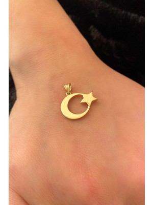 Fiyonk Kuyumculuk 14 Ayar Altın Küçük Ay Yıldız Kolye Ucu Günlük Model