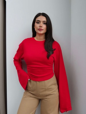 Esra Helvacı Yan Büzgülü Uzun Kol Bluz