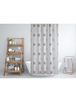 Tropik Home 3 Boyutlu Kahverengi Kareli Duş Perdesi 180x200cm Lüks Banyo Perdesi Tek Kanat