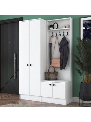 Rani P6 Beyaz M5 Modern Portmanto Ayakkabılık Vestiyer Modern Tasarım