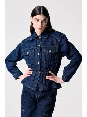 adL Beli Lastikli Denim Ceket Lacivert 11947455000