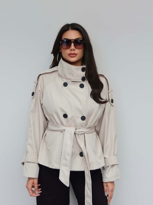 Esra Helvacı Apoletli Dik Yaka Kuşaklı Trench