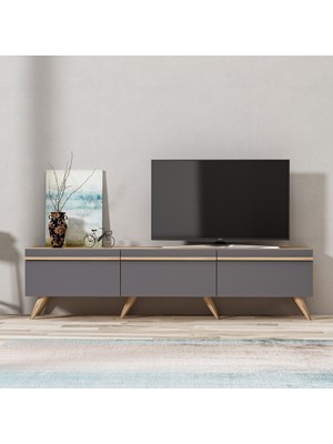 İnarch Dizayn Amsterdam Style Modern Alt Modül Tv Ünitesi Antrasit/Kilim Suntalam
