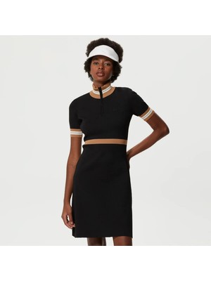 Lacoste Kadın Flare Fit Kısa Kollu Dik Yaka Siyah Elbise