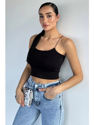 Gülseli Kadın Lastik Askılı Likralı Crop Top Bluz P-00021768