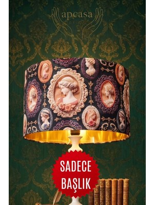 Apcasa Decor Özel Tasarım Vintage Kameo Desenli Lambader Başlığı - Içi Gold Kumaş Kaplamaşapka (40X25 Cm)