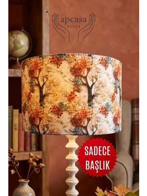 Apcasa Decor El Yapımı Özel Tasarım Sonbahar Ormanı Desenli Lambader Başlığı -Şapka (40X25 Cm)