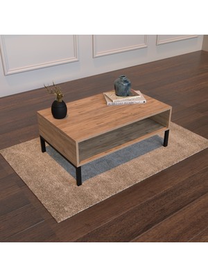 Bimossa O5520 Pedro Metal Ayaklı Orta Sehpa 90CM Meşe Renk Modern Tasarım ve Fonksiyonel Kullanım