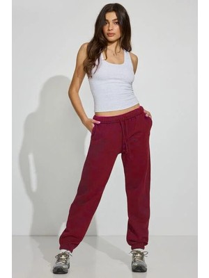 Seeh Bordo Beli Lastikli Basic Kadın Eşofman SH261