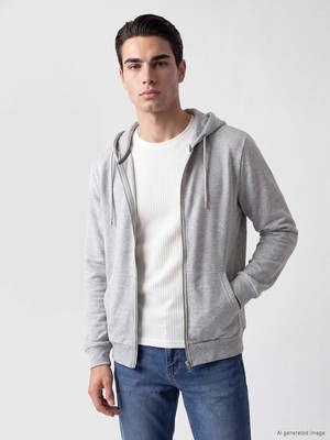 LC Waikiki Kapüşonlu Erkek Fermuarlı Sweatshirt  (W6)