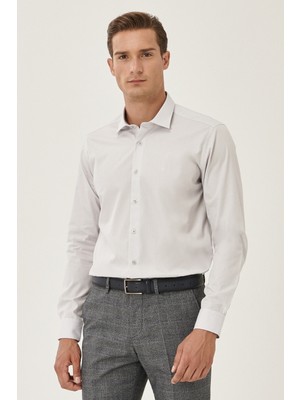 Altınyıldız Classics Erkek Gri Slim Fit Klasik Yaka Non-Iron Ütülemesi Kolay Gömlek