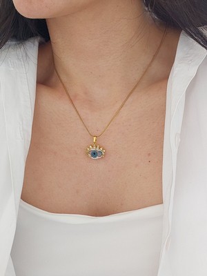 Belirtilmemiş Gold Kararmaz Zincir Zirkon Taşlı Göz Kolye