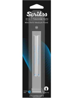 Scrikss D1 Tükenmez Medium Kisa Refil Mavi 2li Blister