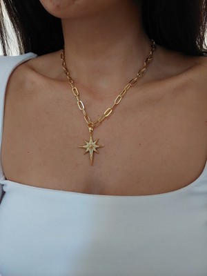 His Takı Kadın Gold Zirkon Taşlı Kutup Yıldızı Kolye