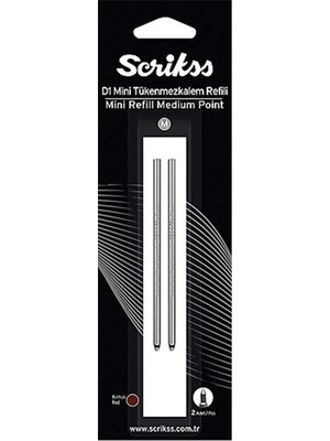 Scrikss D1 Tükenmez Medium Kisa Refil Kirmizi 2li Blister