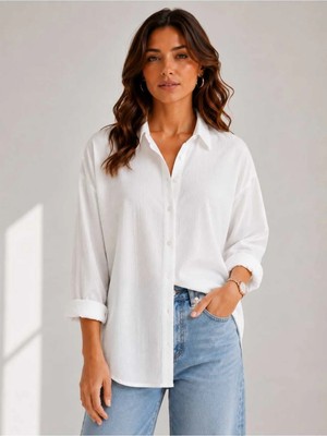 Yumey Şerit Tas Aksesuarlı Oversize Gömlek